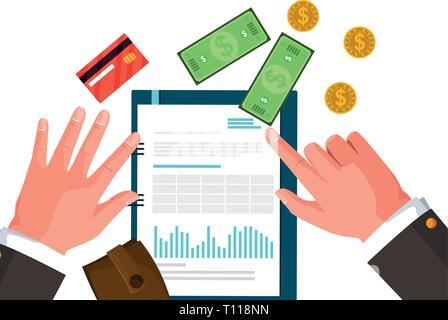 businessman hands working with supplies vector illustration design Stock Vector