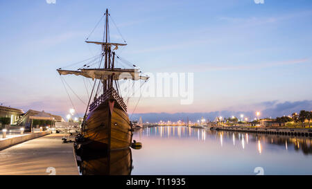Galleon in the port of Valencia at sunrise Stock Photo