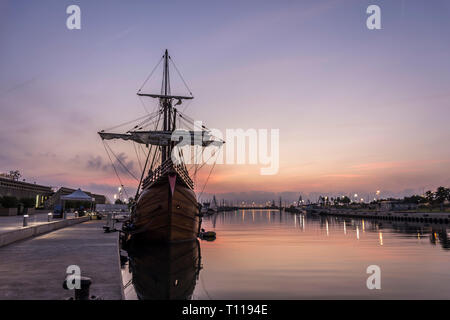 Galleon in the port of Valencia at sunrise Stock Photo