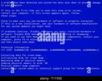 Blue screen of death background. BSOD system crash message Stock Vector