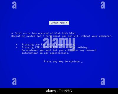 Fake funny Blue Screen of Death - BSOD. Error message during system failure Stock Vector