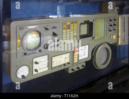 Kaluga, Russia - July 13, 2014: The control panel of the first Soyuz spacecraft Stock Photo