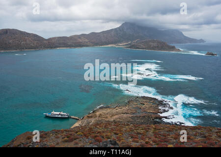 View from an old Venetian fortress used by pirates at the top of Gramvoussa island, Near Balos beach north-west coast of Crete island, Greece Stock Photo