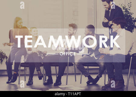 Teamwork concept. Colleagues having discussion in office Stock Photo