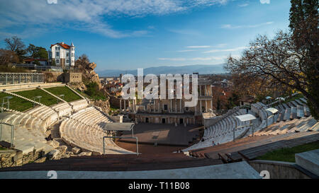 Plovdiv / Bulgaria - March 22 2019: Ancient roman amphitheater in Plovdiv city- European capital of culture 2019, Bulgaria. Stock Photo