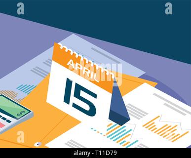 tax day with calendar and statistics graphic vector illustration design Stock Vector