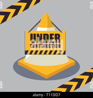 under construction label with cones vector illustration design Stock ...