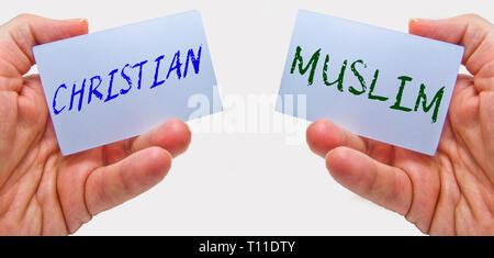 christian and muslim. cultural crisis in the world between the two main monotheist religions Stock Photo