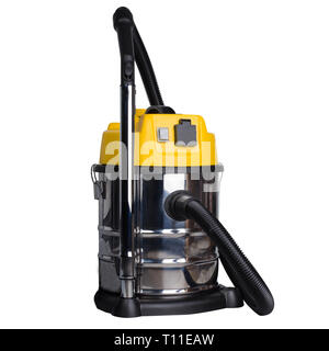 Large industrial vacuum cleaner - yellow. Silver professional vacuum cleaner, powerful. Stock Photo