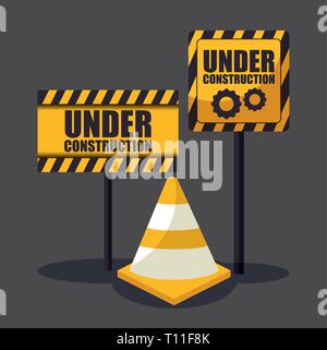 under construction label with cones vector illustration design Stock ...