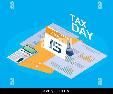 tax day with calendar and statistics graphic vector illustration design Stock Vector