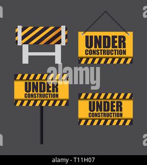 under construction label with set of signals vector illustration design ...