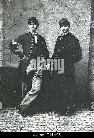 Photos of early America-Civil War Union soldiers tintype photo. Stock Photo