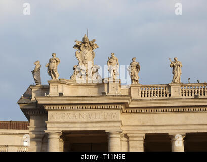 many statues above the Bernini colonnade in Saint Peter s Square in the Vatican City in Rome Italy Stock Photo