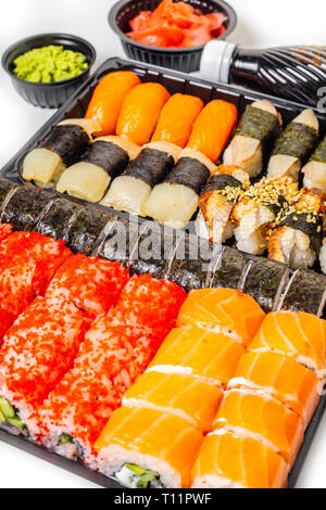 sushi set in a package on white background