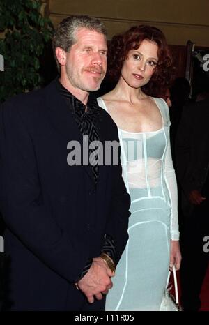 LOS ANGELES, CA. November 20, 1997: Actress Sigourney Weaver & actor Ron Perlman at premiere of their new movie, 'Alien Resurrection,' in Los Angeles. Stock Photo