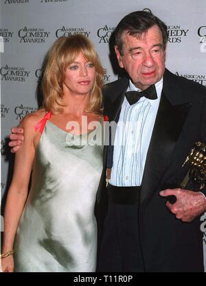 LOS ANGELES, CA. February 09, 1997: Actress Goldie Hawn with actor Walter Matthau at the American Comedy Awards. She presented him with the Lifetime Achievement Award for Comedy. Hawn starred with Matthau in 'Cactus Flower' for which she won an Oscar. Stock Photo