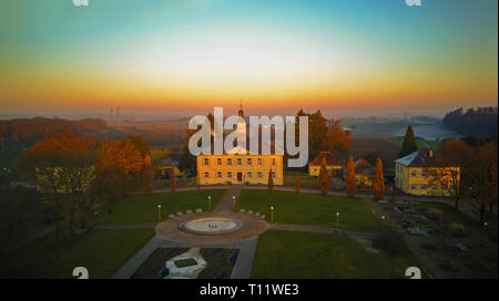 An aerial view shows the Kurhaus in Bad Rappenau near Heilbronn during the sunset Stock Photo