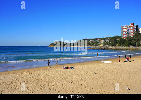 MANLY, AUSTRALIA -15 JUL 2018- View of the Manly Beach on the ocean outside of the Sydney bay. It is popular with surfers. Stock Photo