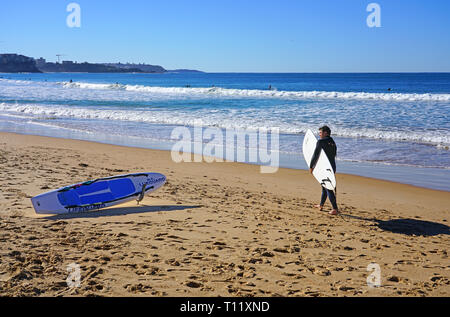 MANLY, AUSTRALIA -15 JUL 2018- View of the Manly Beach on the ocean outside of the Sydney bay. It is popular with surfers. Stock Photo