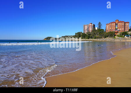 MANLY, AUSTRALIA -15 JUL 2018- View of the Manly Beach on the ocean outside of the Sydney bay. It is popular with surfers. Stock Photo