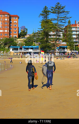 MANLY, AUSTRALIA -15 JUL 2018- View of the Manly Beach on the ocean outside of the Sydney bay. It is popular with surfers. Stock Photo