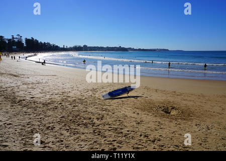 MANLY, AUSTRALIA -15 JUL 2018- View of the Manly Beach on the ocean outside of the Sydney bay. It is popular with surfers. Stock Photo