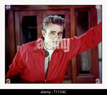 LOS ANGELES - 1955: Actor James Dean poses for a Warner Bros publicity shot for his film 'Rebel Without A Cause' in 1955 in Los Angeles, California.  Warner Bros., 1955.  Directed by Nicholas Ray.  Camera:  Ernest Haller.  With James Dean, Natalie Wood, Sal Mineo, Jim Backus, Ann Doran, Corey Allen, William Hopper, Rochelle Hudson, Dennis Hopper, Edward Platt, Nick Adams. Credit: Hollywood Photo Archive / MediaPunch Stock Photo