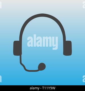 Icon of headphones on a blue background. A headset for working with a computer. Telephone communication means. Stock Vector