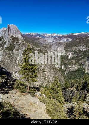 view on half dome and waterfalls in yosemite national park, california usa Stock Photo