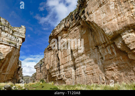 Landscape view of the imposing Shucto canyon (twisted) is a geological formation of rock modeled by the erosion of water over millions of years found  Stock Photo