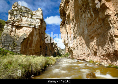 Landscape view of the imposing Shucto canyon (twisted) is a geological formation of rock modeled by the erosion of water over millions of years found  Stock Photo