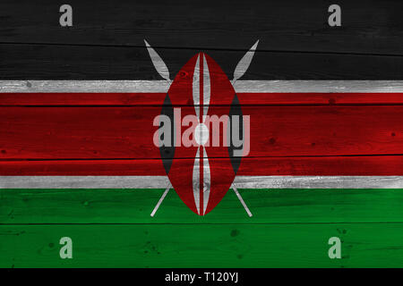 Kenya flag painted on old wood plank. Patriotic background. National flag of Kenya Stock Photo