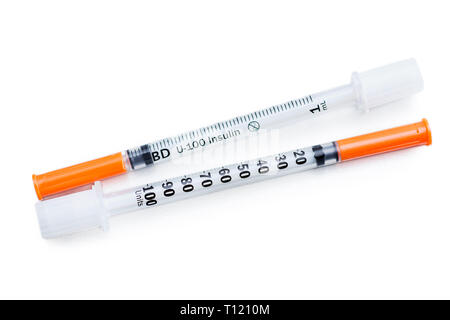 Insulin Syringes,  1 ml  1cc, 100 units Syringe Stock Photo