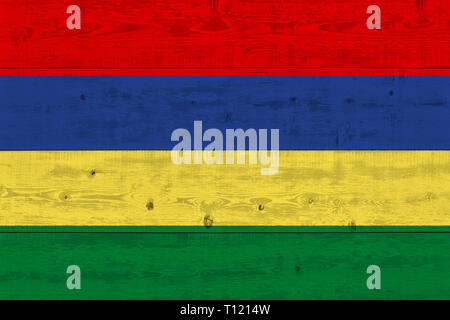 Mauritius flag painted on old wood plank. Patriotic background. National flag of Mauritius Stock Photo
