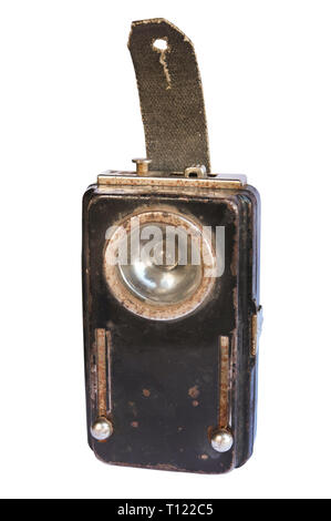 Old rusty chest mining flashlight isolated on white Stock Photo