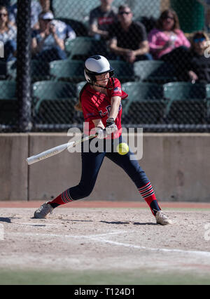 Softball action with Etna vs. Las Plumas in Redding, California Stock ...