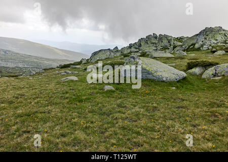 Panorama with green hills of Vitosha Mountain from Cherni Vrah Peak, Sofia City Region, Bulgaria Stock Photo