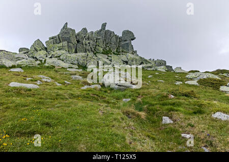 Panorama with green hills of Vitosha Mountain from Cherni Vrah Peak, Sofia City Region, Bulgaria Stock Photo