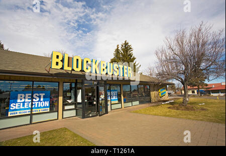 The last Blockbuster video rental store in the world is found in the small town of Bend, Oregon. Stock Photo