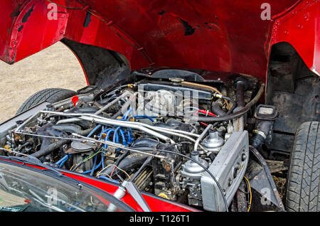 Engine of a V12 E Type Jaguar. Stock Photo