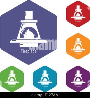 Fireplace icons vector hexahedron Stock Vector