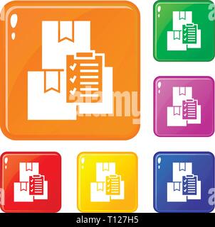 Delivery box checklist icons set vector color Stock Vector