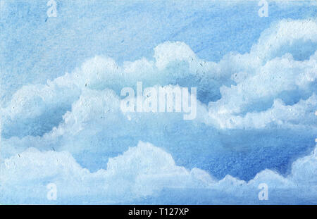 blue sky cloud water color painting art for postcard background. Stock Photo