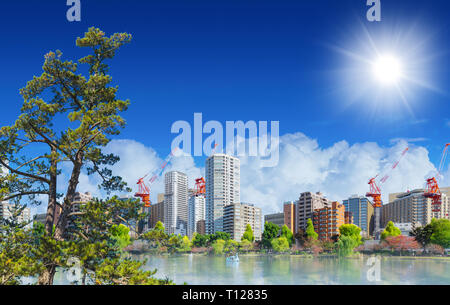 beautiful green and clean city metro landscape wide angle view. Stock Photo