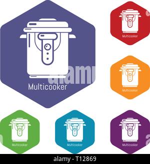 Multi cooker icons vector hexahedron Stock Vector