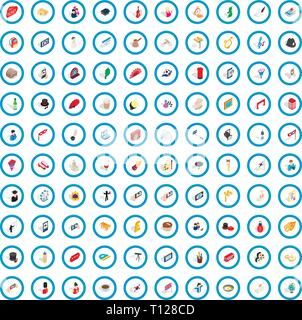 100 manners icons set, isometric 3d style Stock Vector