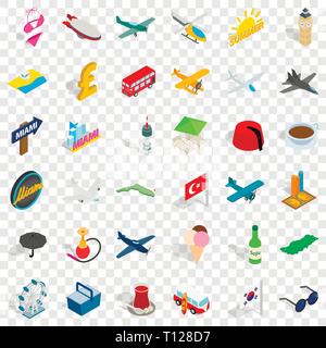 Travel time icons set, isometric style Stock Vector