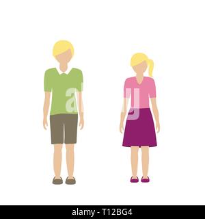 kids character boy and girl light skin color and blond hair isolated on white background vector illustration EPS10 Stock Vector