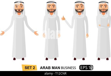 Set of emotion happy arab business man showing thumbs up cartoon vector isolated on white eps 10 Stock Vector